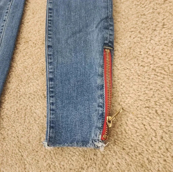 Etienne Marcel Size 25 Medium Blue Wash Jeans Straight Leg Red Zippers #C63 - Picture 2 of 7
